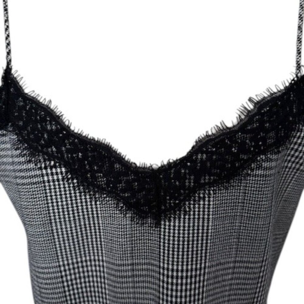 Zara Women TRF Collection Dress Black White Plaid Lace Trim Slip Mini Medium EUC - Picture 3 of 16